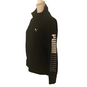 PUMA Sweatshirt Women's Size Medium Black White Full Front Zip Turtleneck